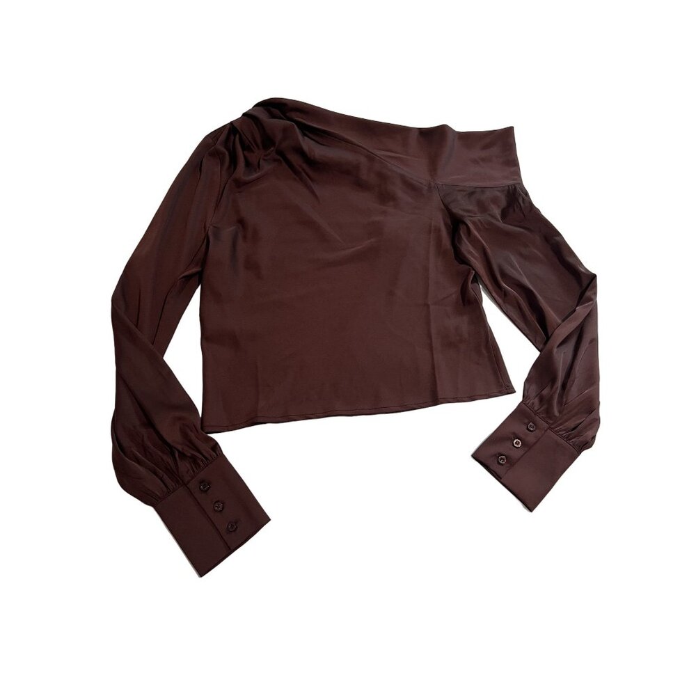 Lioness One-Shoulder Long Sleeve Top in Deep Brown